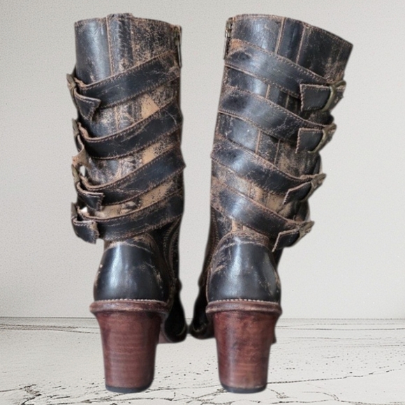 🩶Rare- BED|STÜ "Fiona" Distressed Leather Moto Victorian Combat Boots - Picture 4 of 16